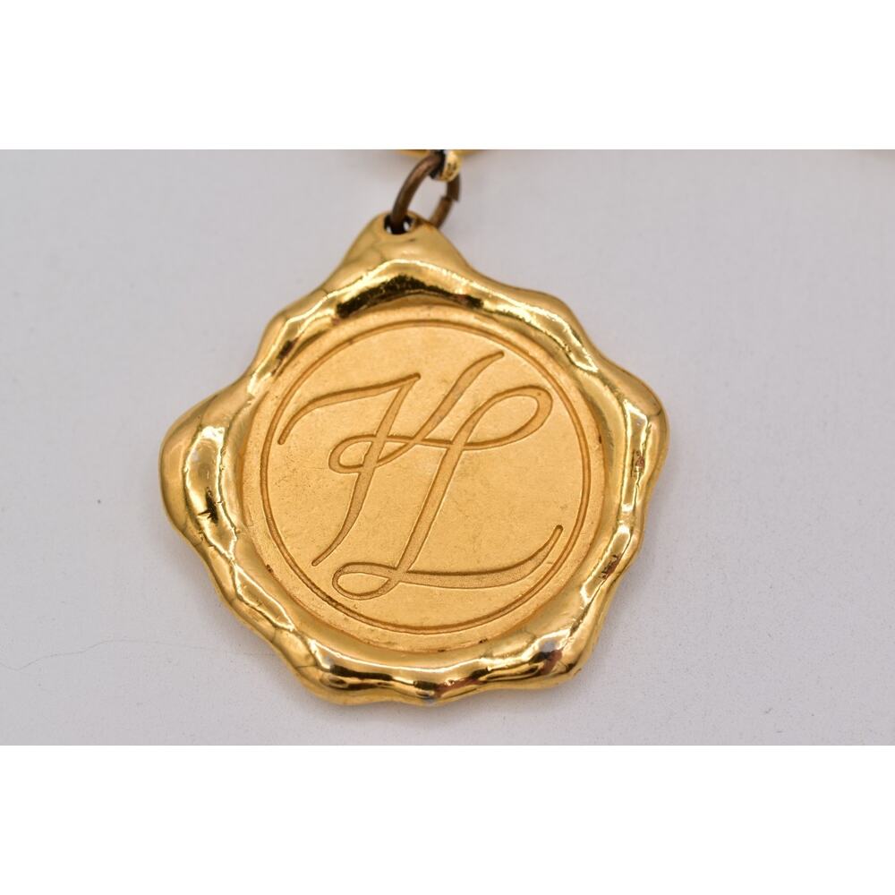 Karl Lagerfeld Vintage Logo Charm Bracelet Seal Medallion Paris Gold Runway Bin5 - Picture 4 of 12